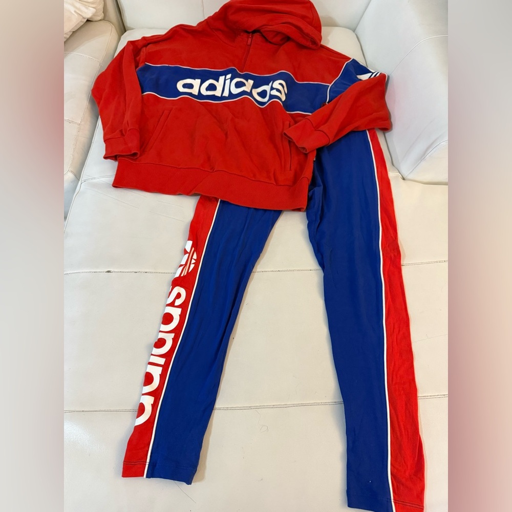 Adidas Red and Blue Hoodie leggings coord Set small